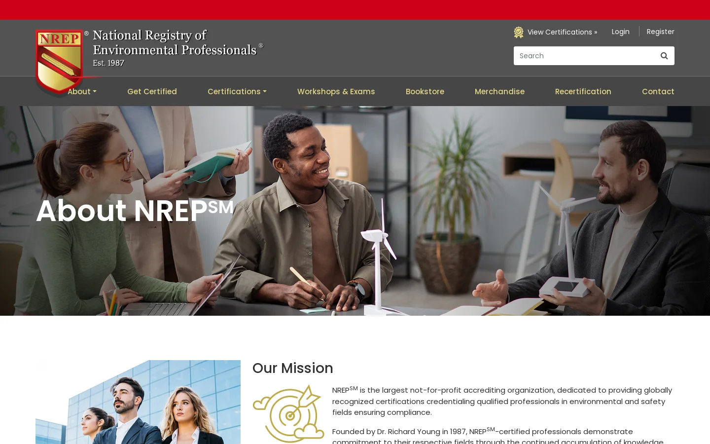 National Registry of Environmental Professionals® Homepage screenshot