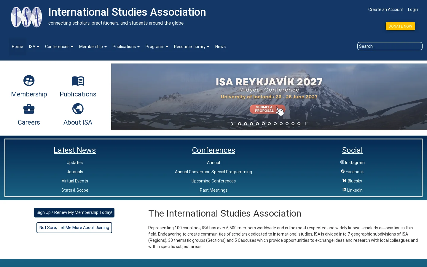 ISA: The International Studies Association Homepage screenshot