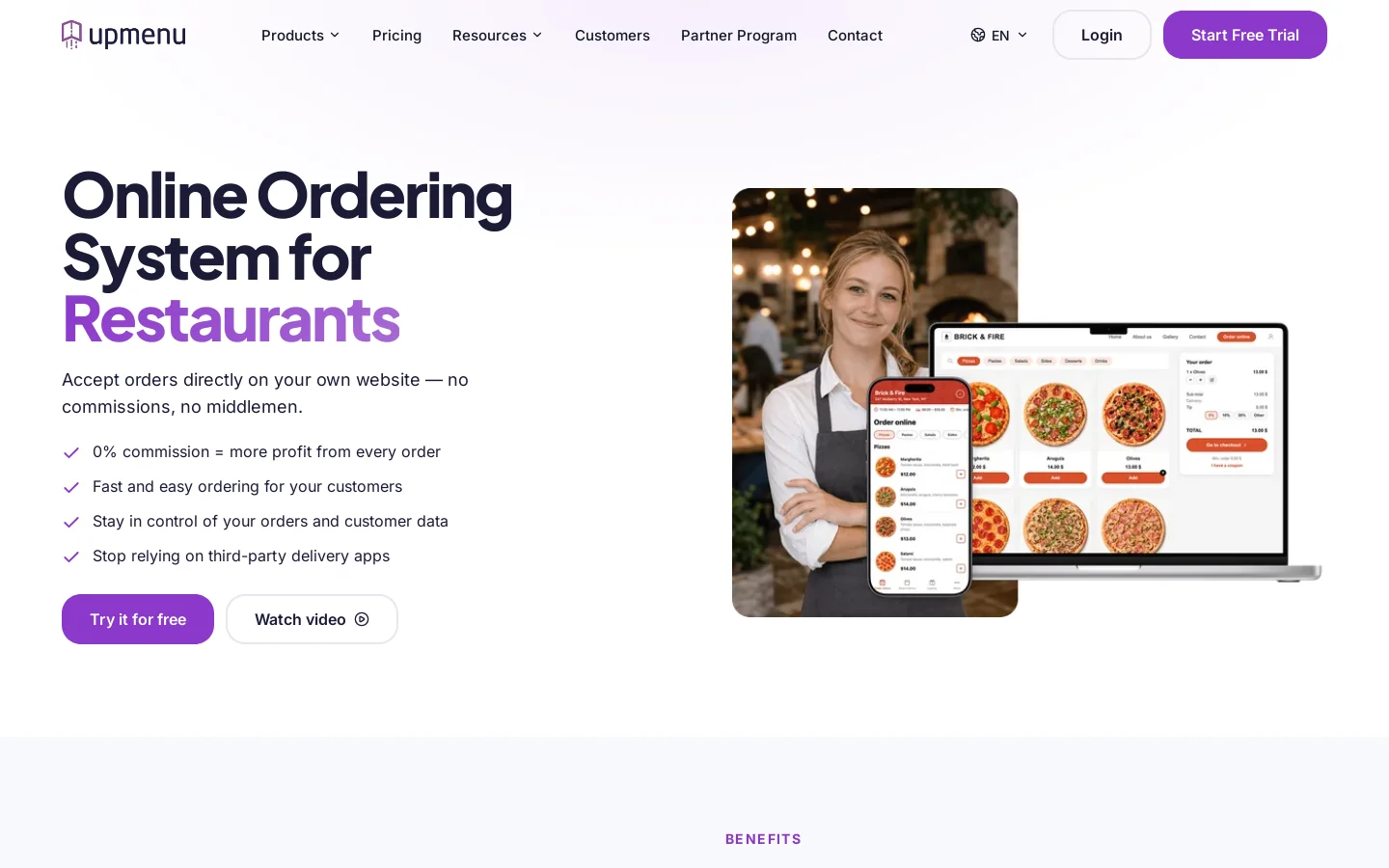 UpMenu Homepage screenshot