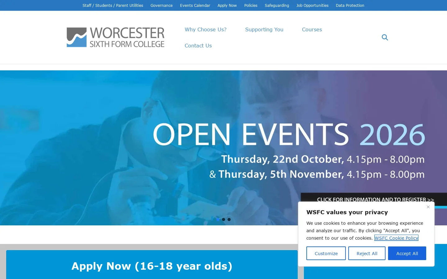 Home Page - Worcester Sixth Form College Homepage screenshot