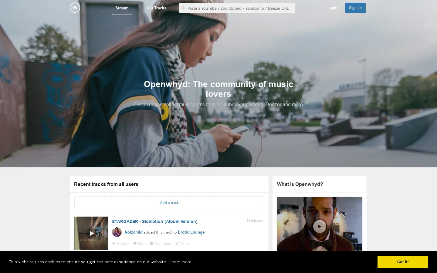 Openwhyd Homepage screenshot