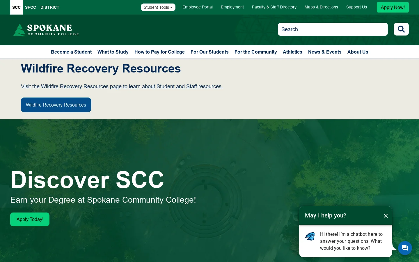 Spokane Community College Homepage screenshot