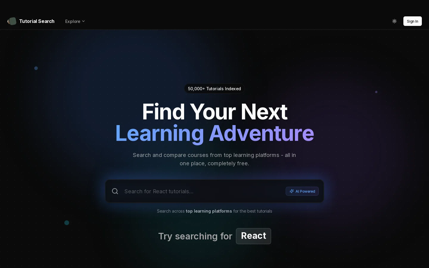 TutorialSearch Homepage screenshot