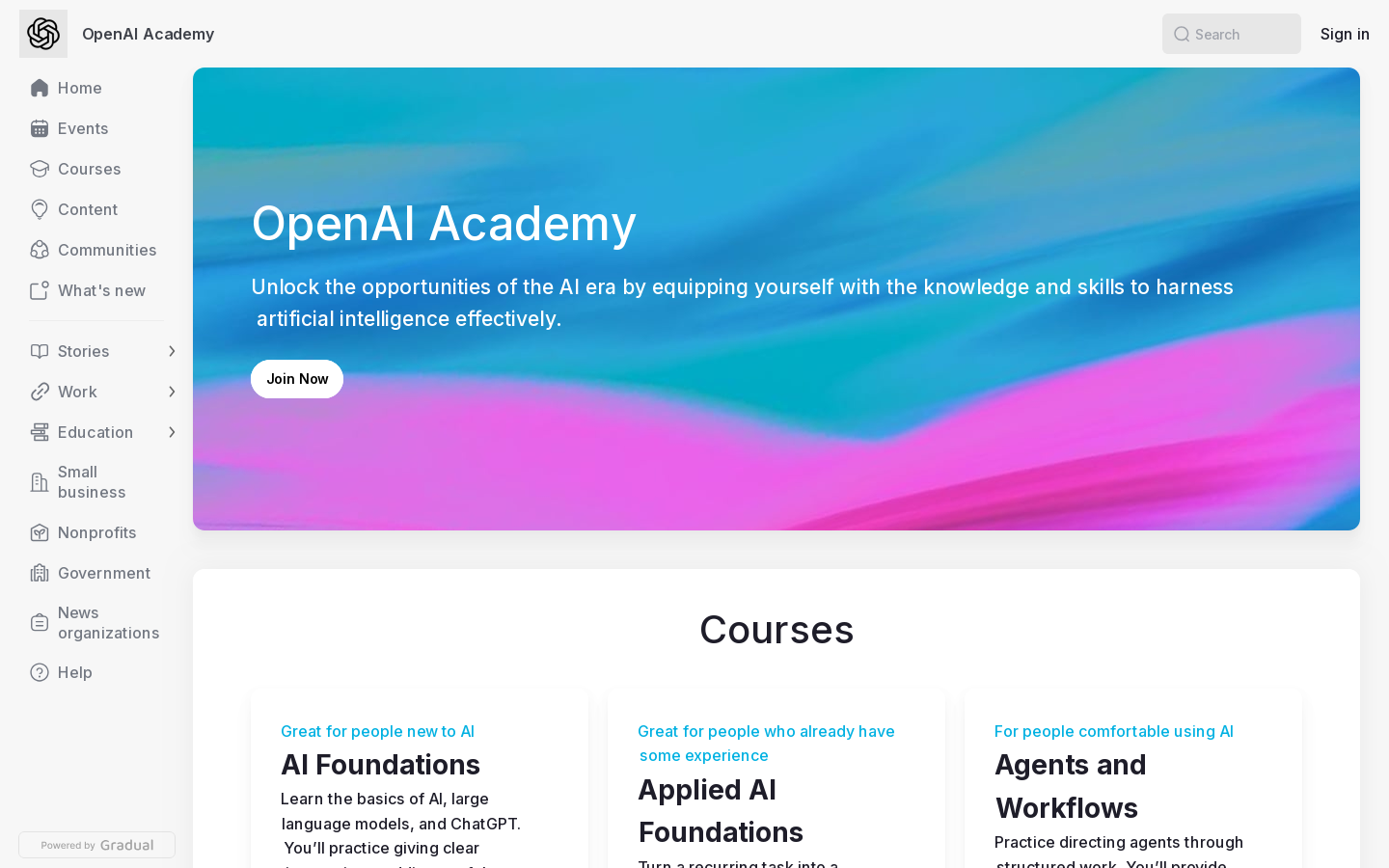 OpenAI Academy Homepage screenshot