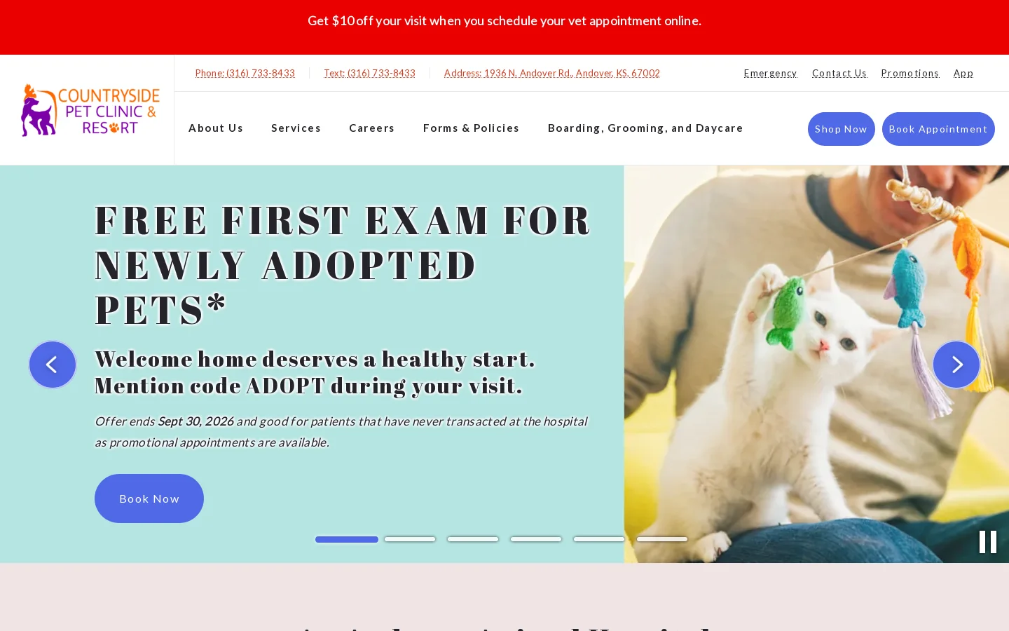 Countryside Pet Clinic & Resort Homepage screenshot