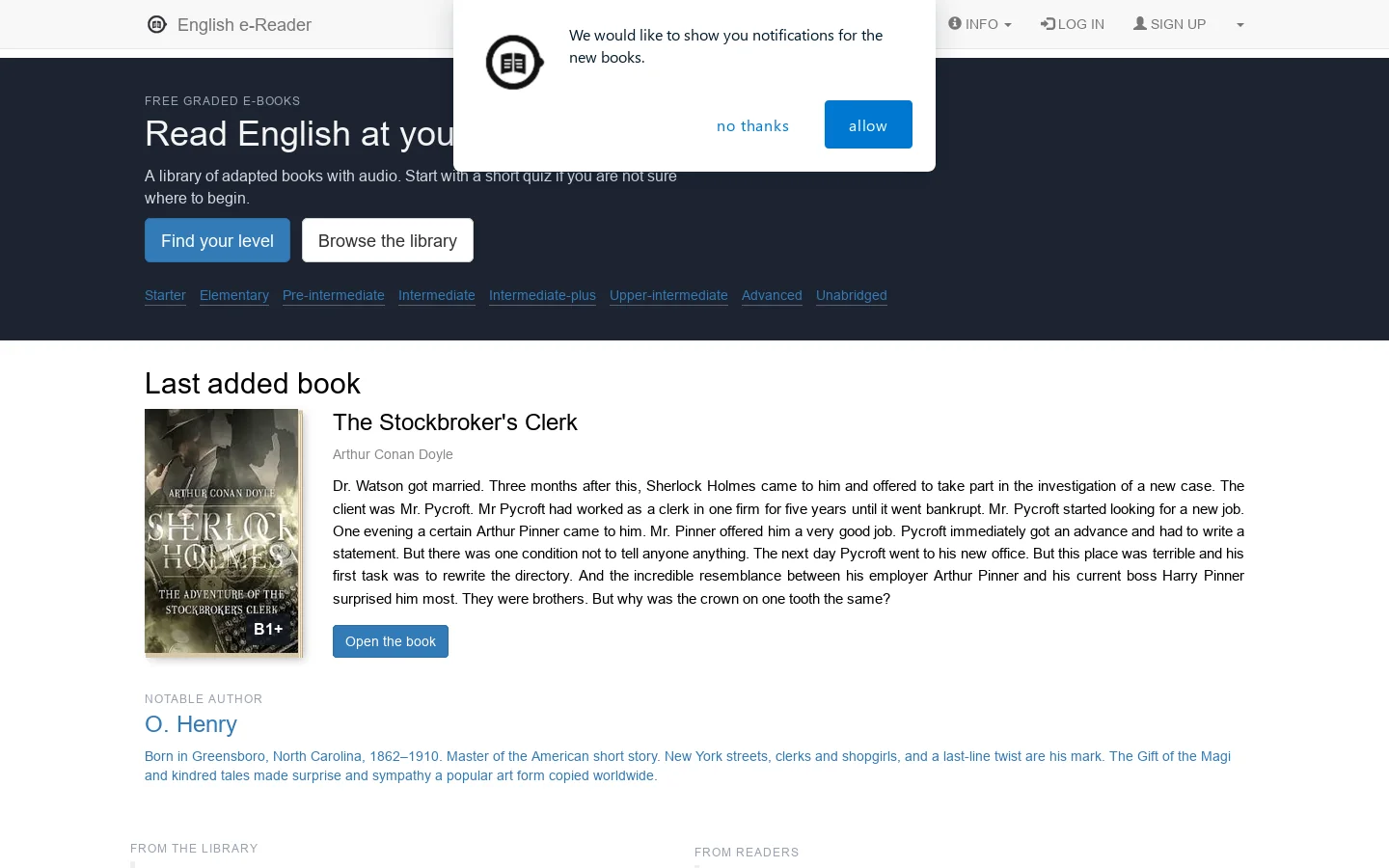 English e-Reader Homepage screenshot