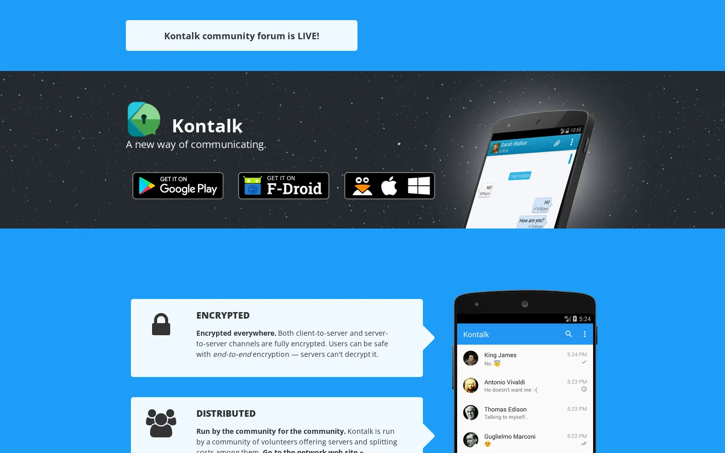 Kontalk Homepage screenshot
