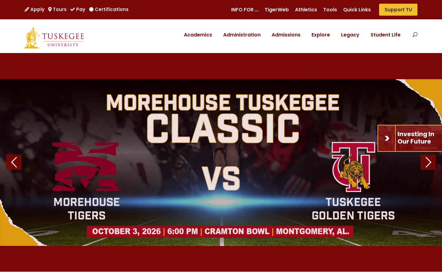Tuskegee University Homepage screenshot