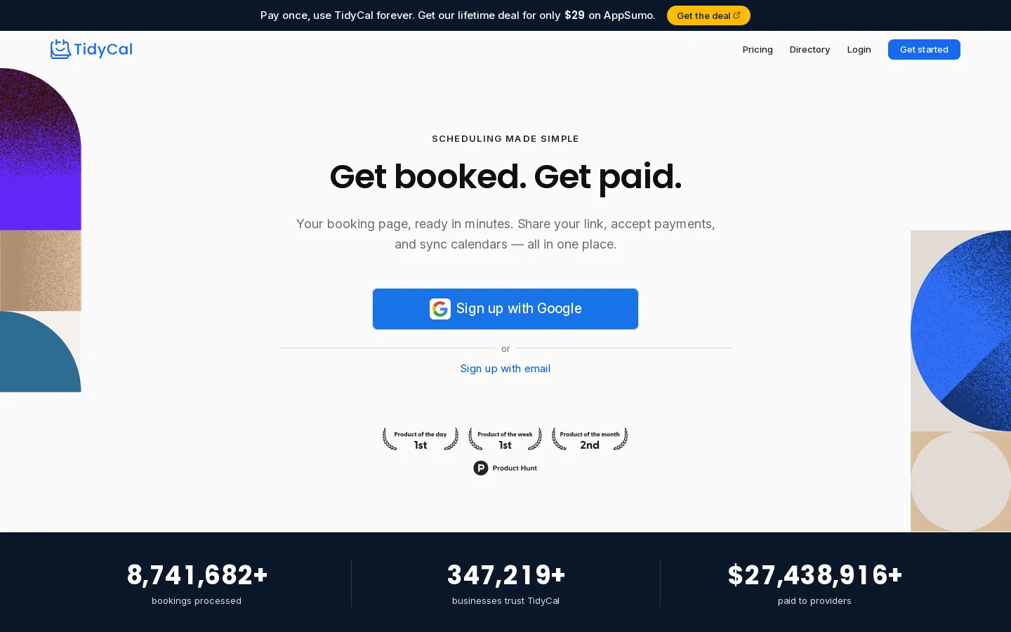 TidyCal Homepage screenshot