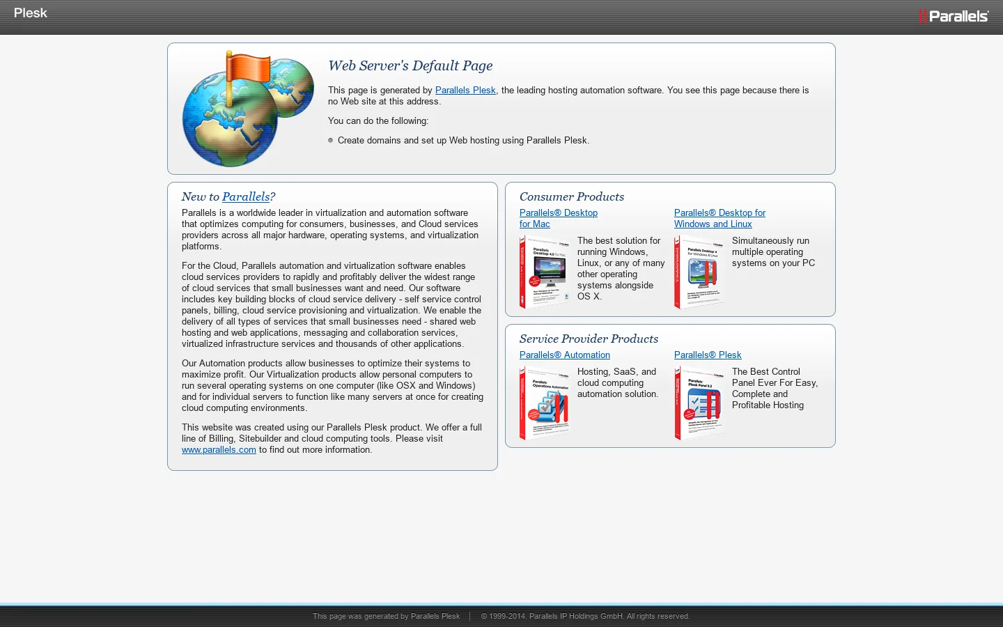 Default Parallels Plesk Page Homepage screenshot