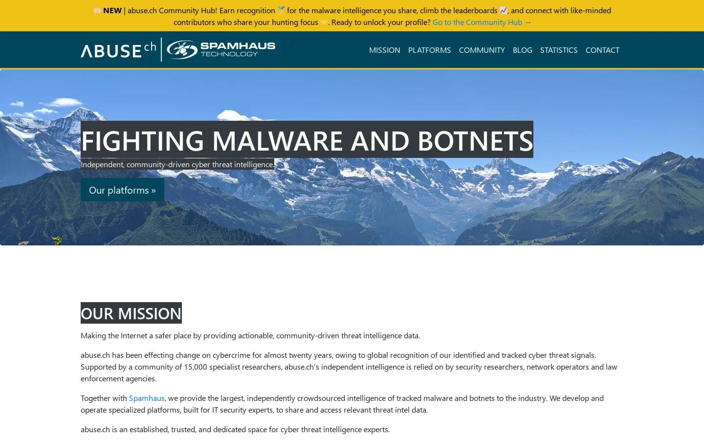 abuse.ch Homepage screenshot