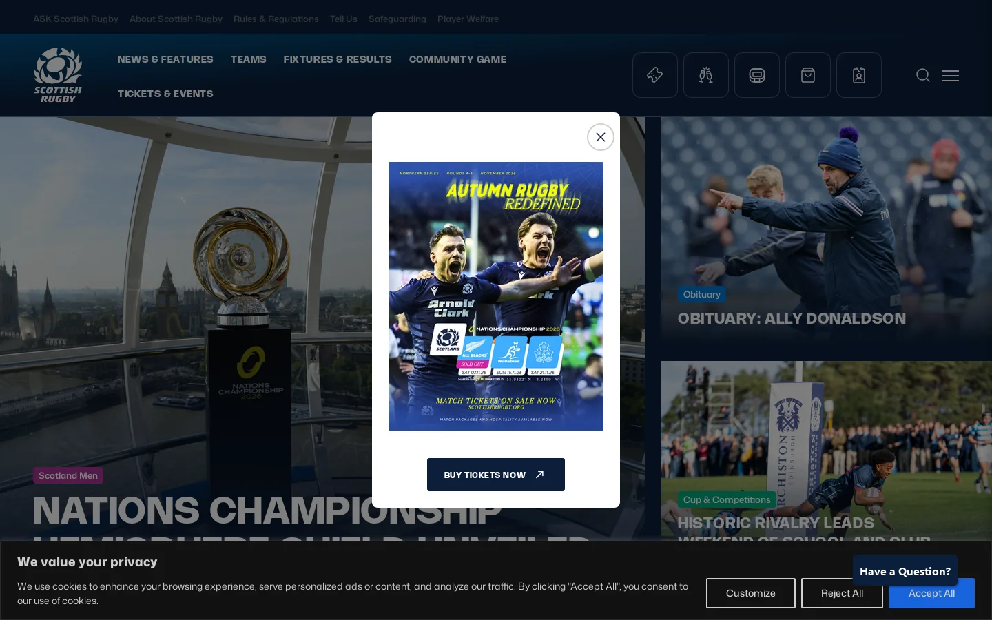 Scottish Rugby Homepage screenshot