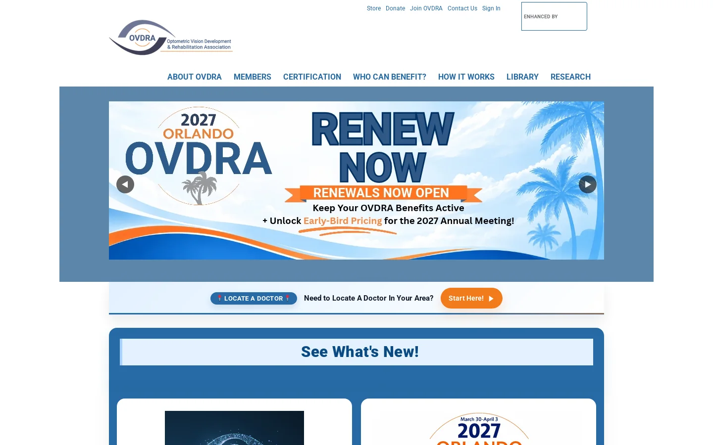 Optometric Vision Development & Rehabilitation Association Homepage screenshot