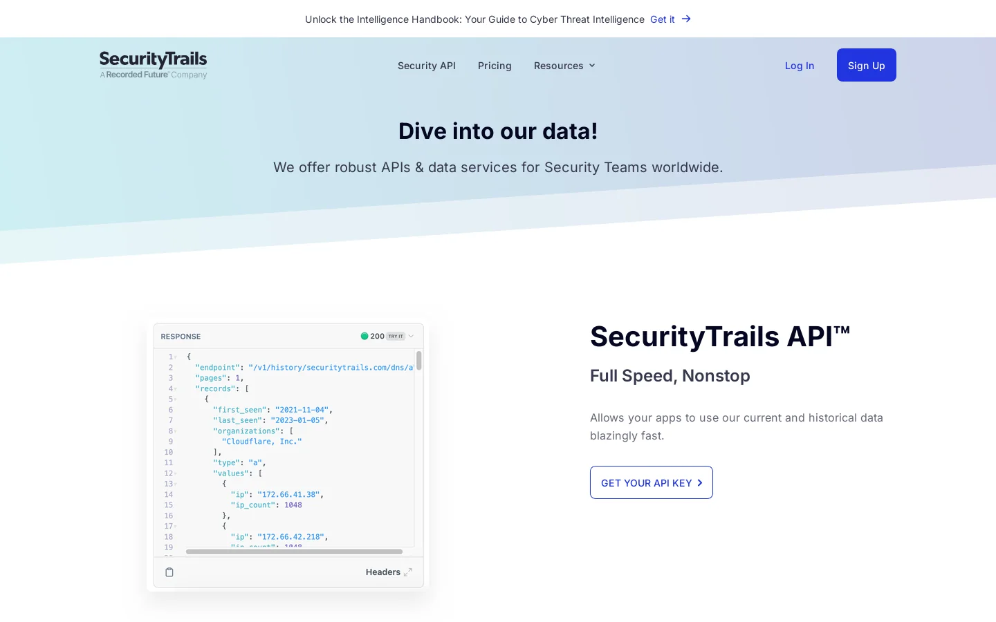 SecurityTrails Homepage screenshot