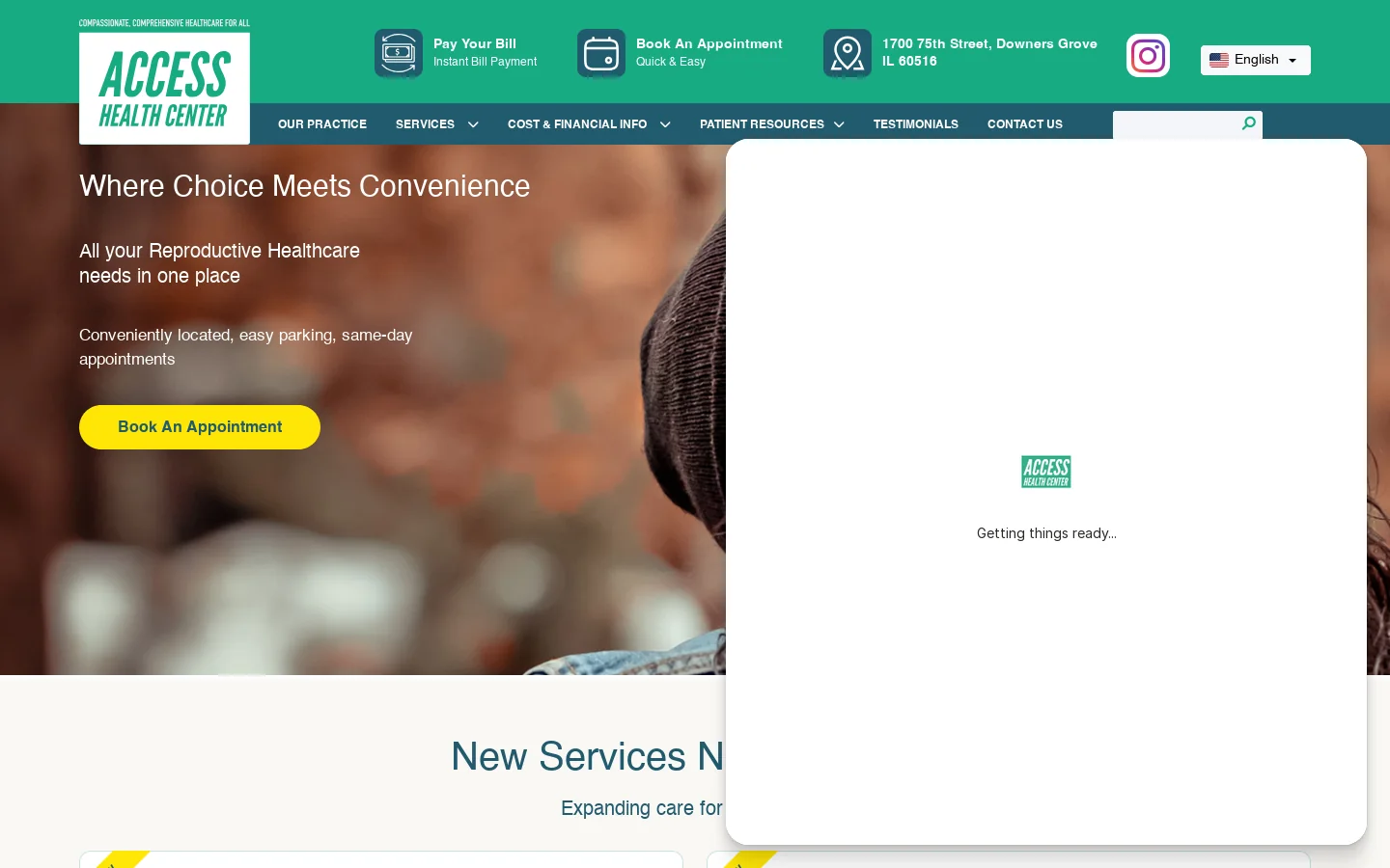 Access Health Center Homepage screenshot