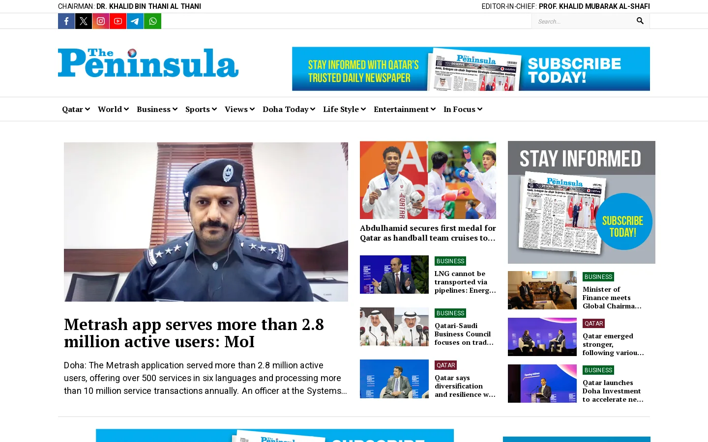 The Peninsula Qatar Homepage screenshot