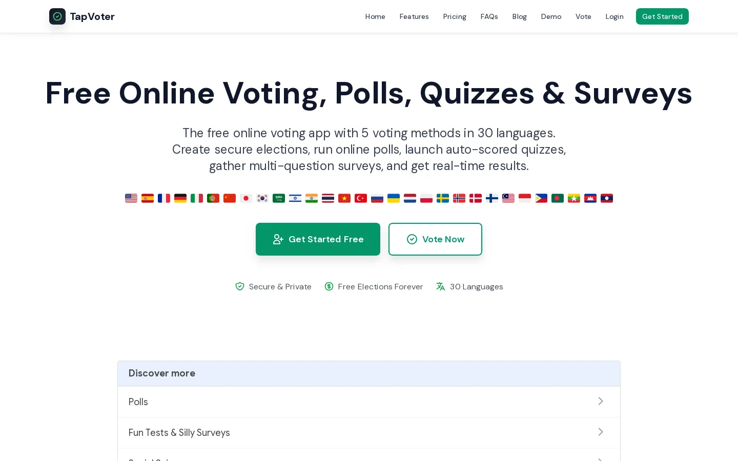 TapVoter Homepage screenshot