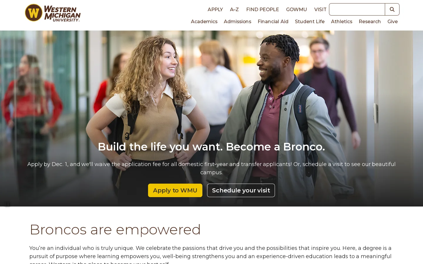 Western Michigan University | Pursue your purpose Homepage screenshot