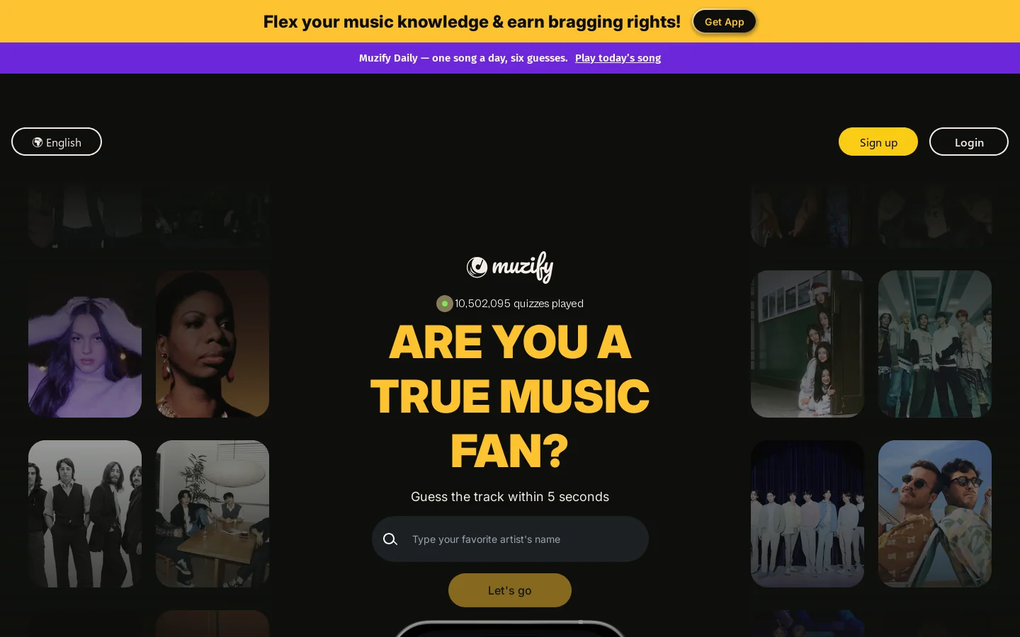 Muzify Homepage screenshot