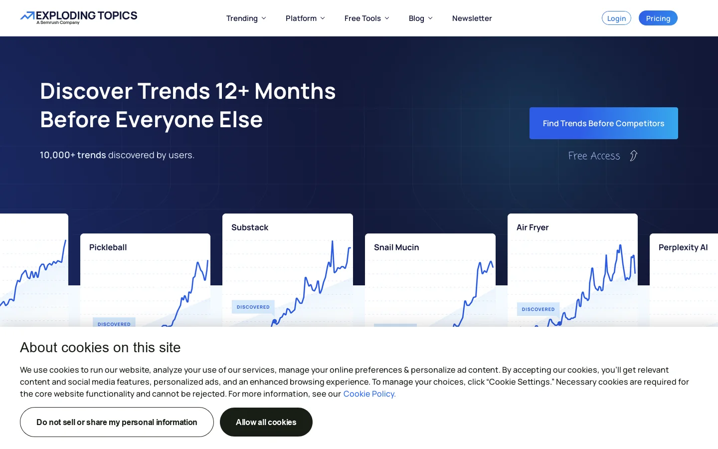 Exploding Topics Homepage screenshot