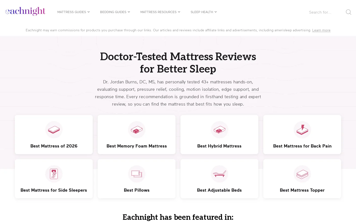 eachnight Homepage screenshot