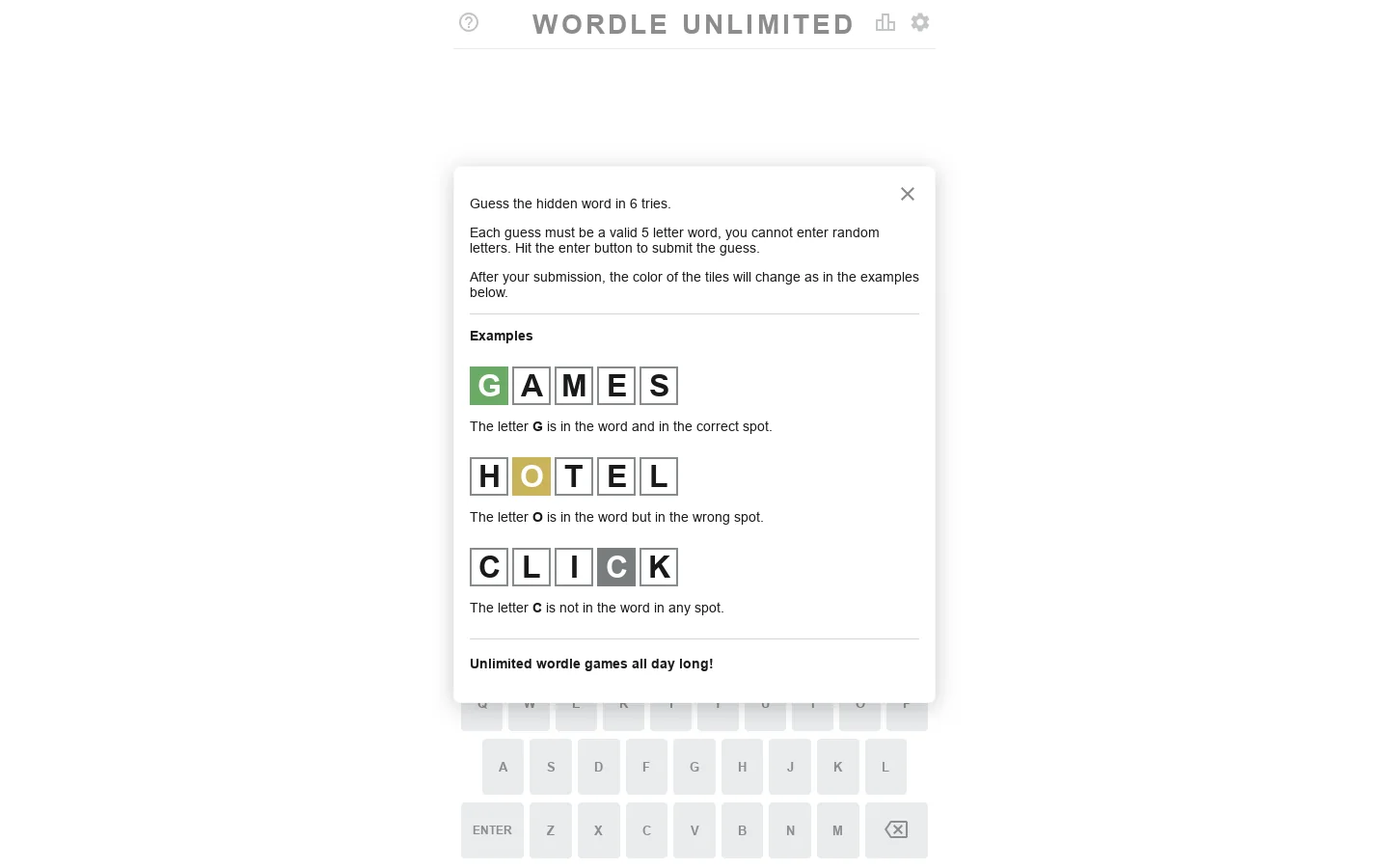 Wordle Unlimited games Homepage screenshot