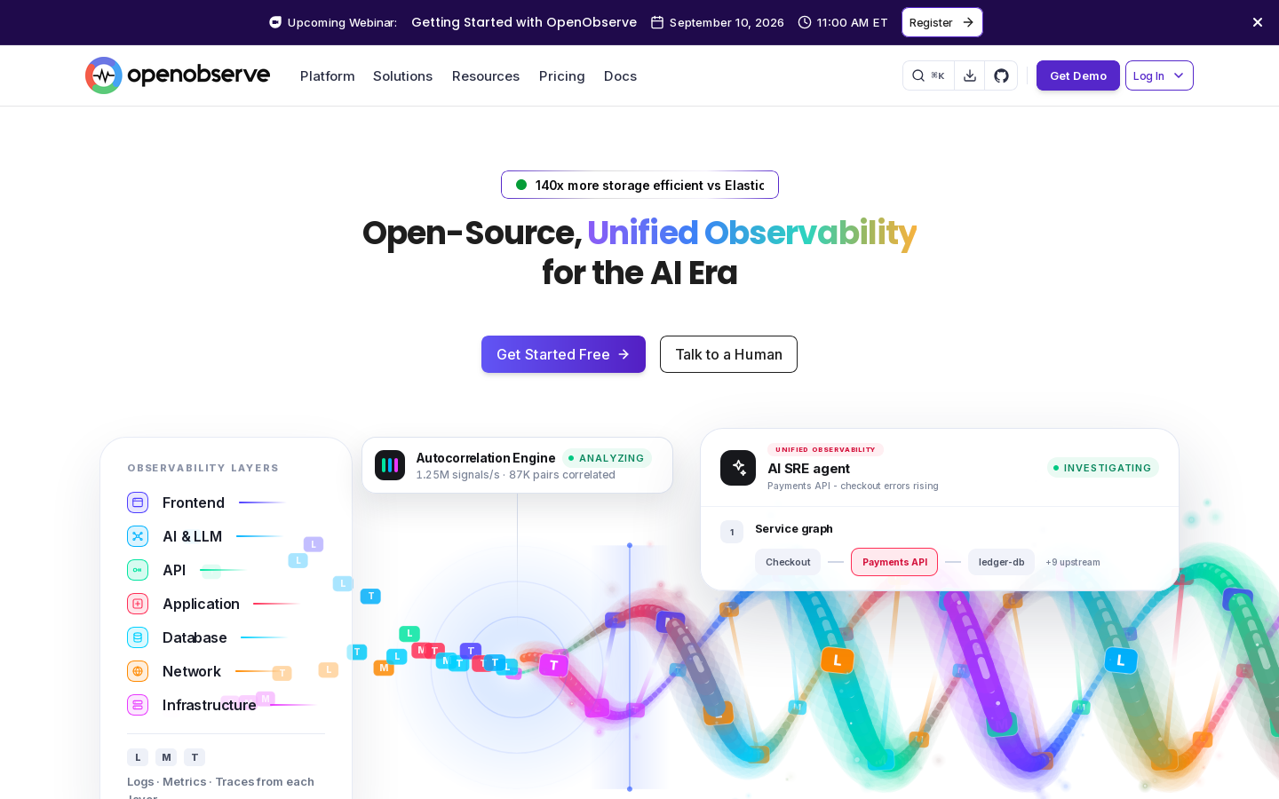 OpenObserve Homepage screenshot