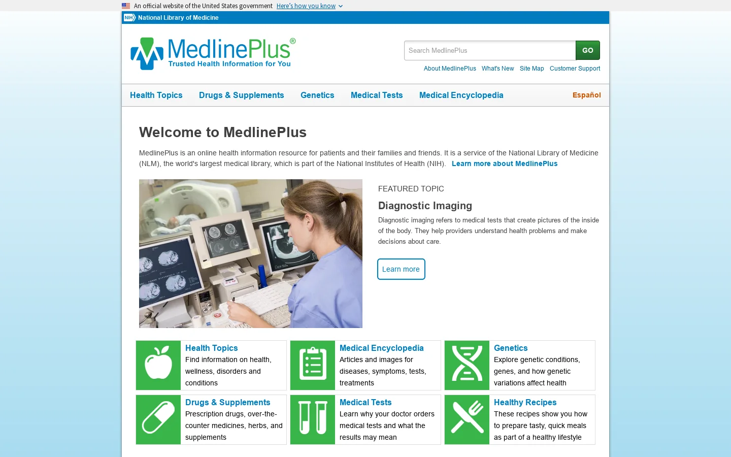MedlinePlus Homepage screenshot
