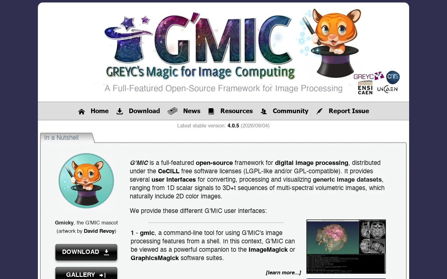 G'MIC Homepage screenshot