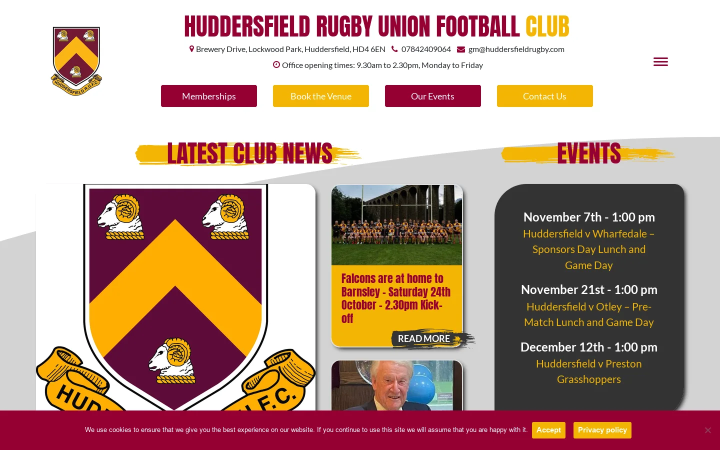Huddersfield Rugby Union Football Club Homepage screenshot