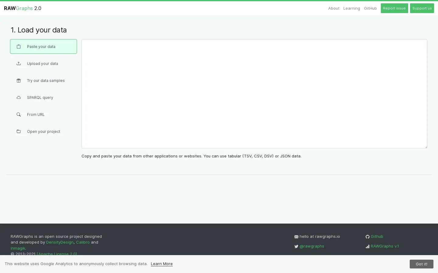 RAWGraphs 2.0 Homepage screenshot