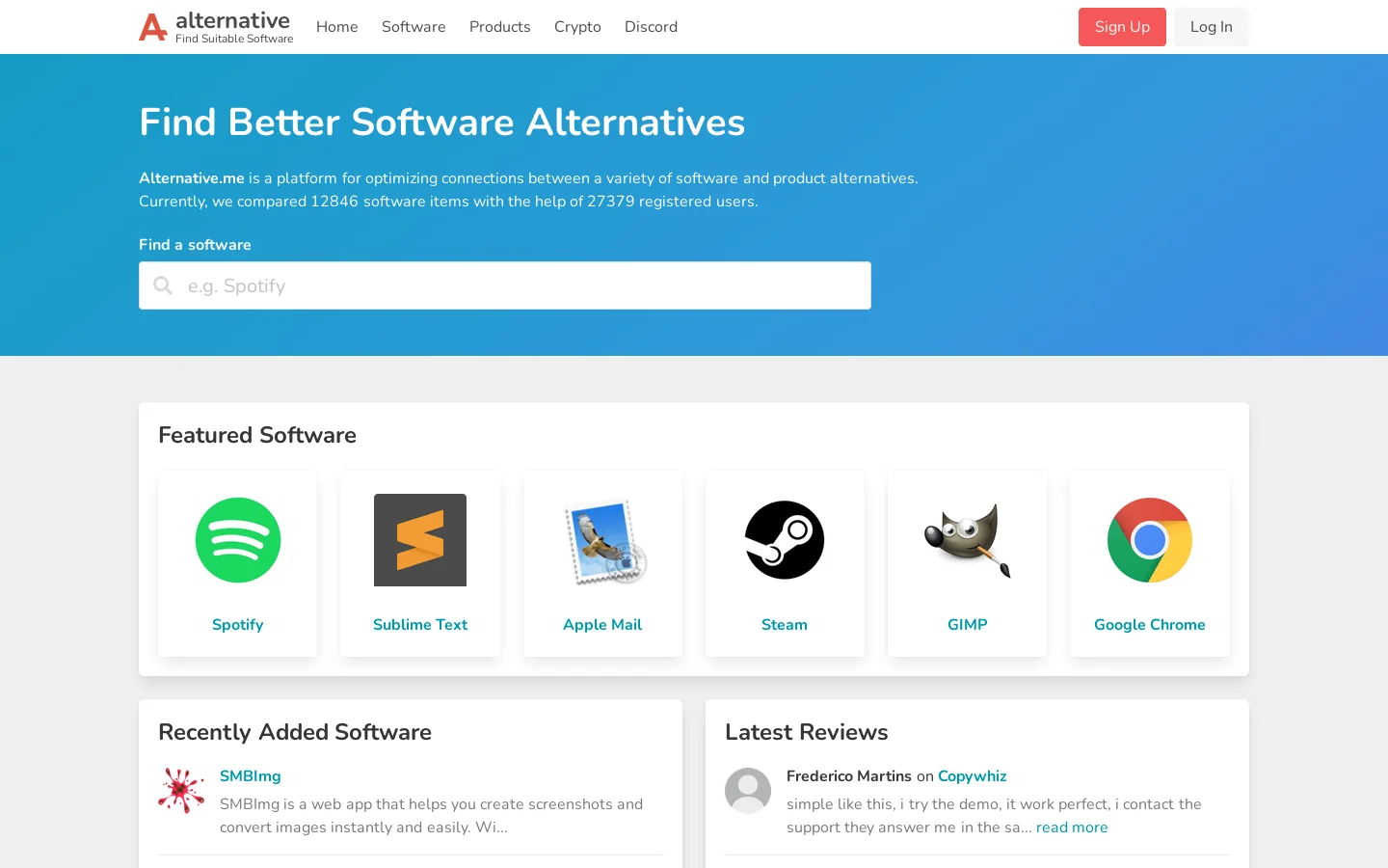 Alternative.me Homepage screenshot
