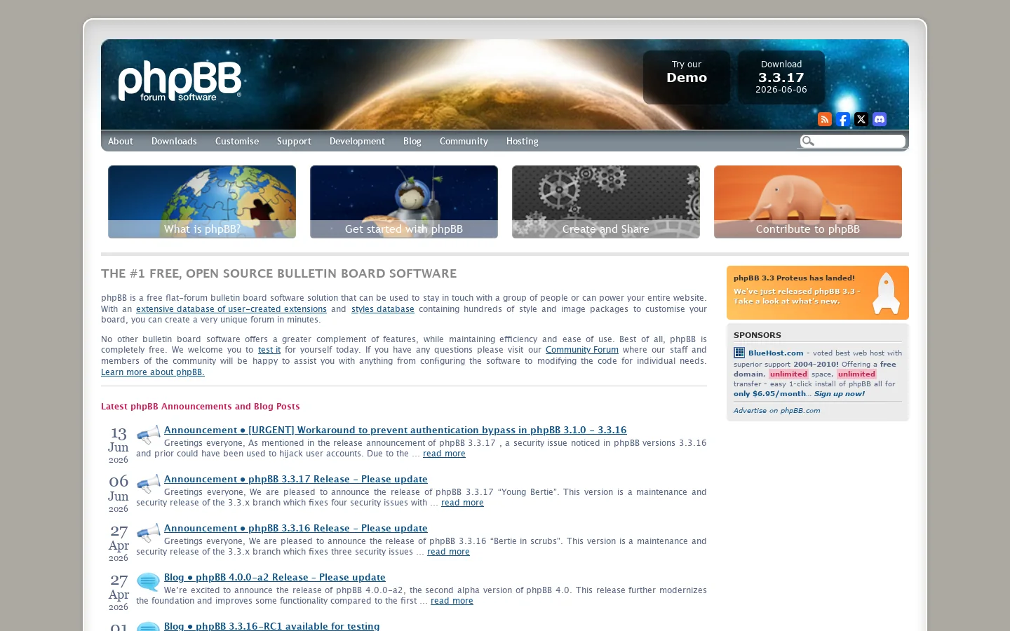 phpBB • Free and Open Source Forum Software Homepage screenshot
