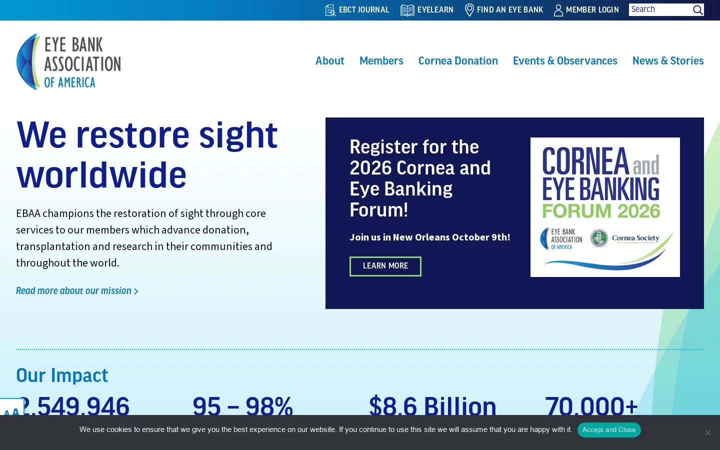 Eye Bank Association of America - We restore sight worldwide Homepage screenshot