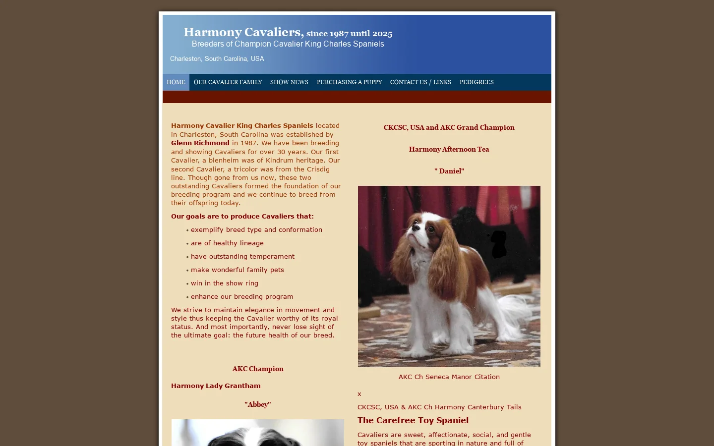 Harmony Cavalier King Charles Spaniels Homepage screenshot
