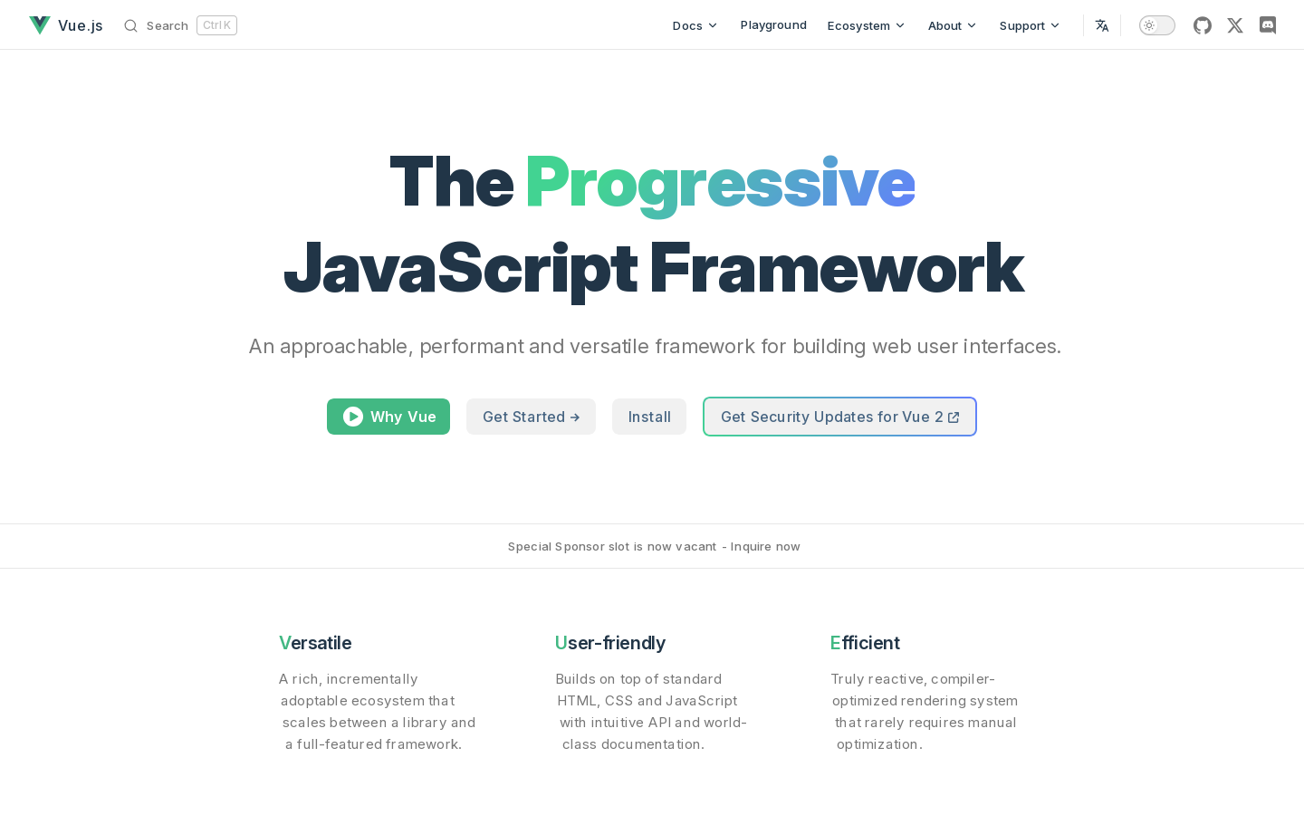 Vue.js Homepage screenshot