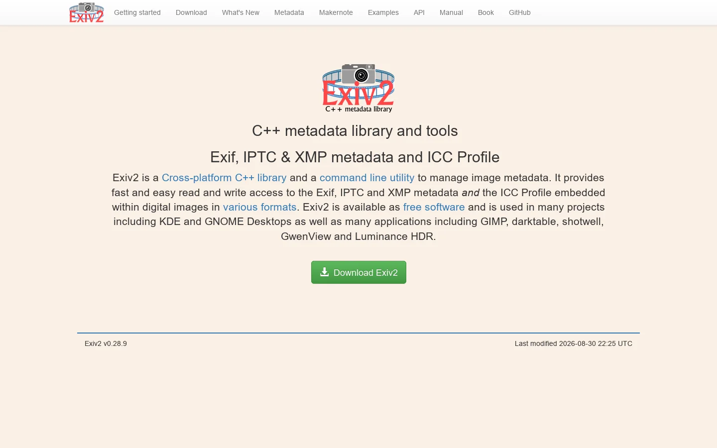 Exiv2 Homepage screenshot