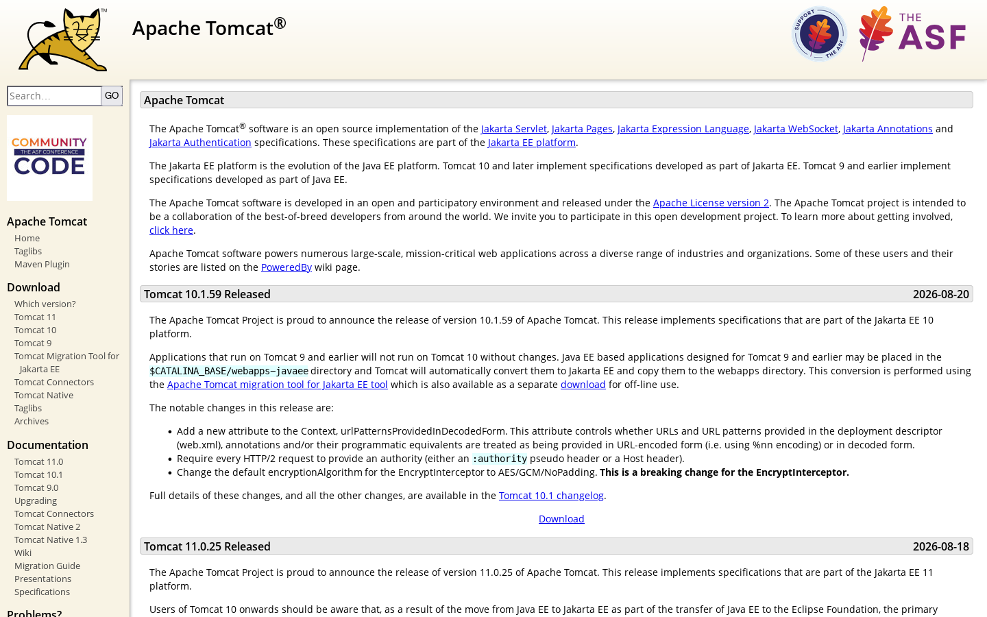 Apache Tomcat® - Welcome! Homepage screenshot