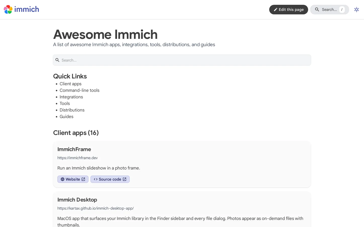 Awesome Immich Homepage screenshot