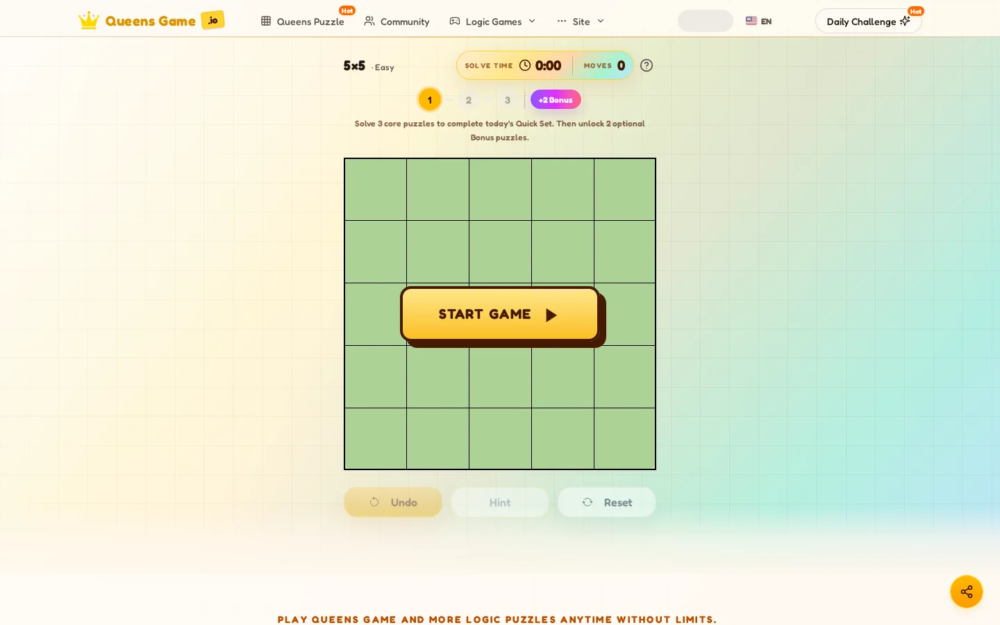 #1 Play Queens Game Online | Free & Unlimited Logic Puzzles Homepage screenshot