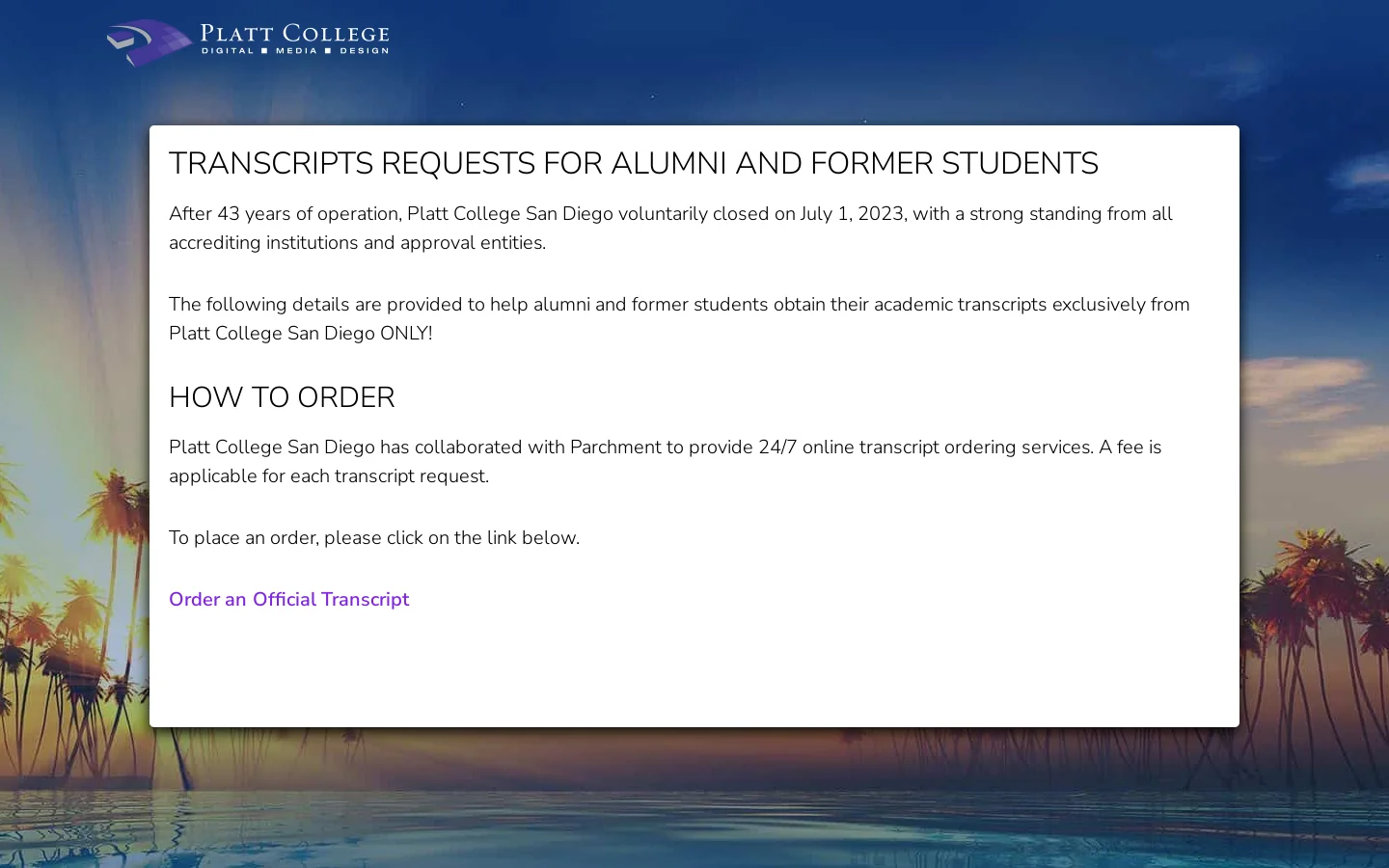 Platt College San Diego Homepage screenshot