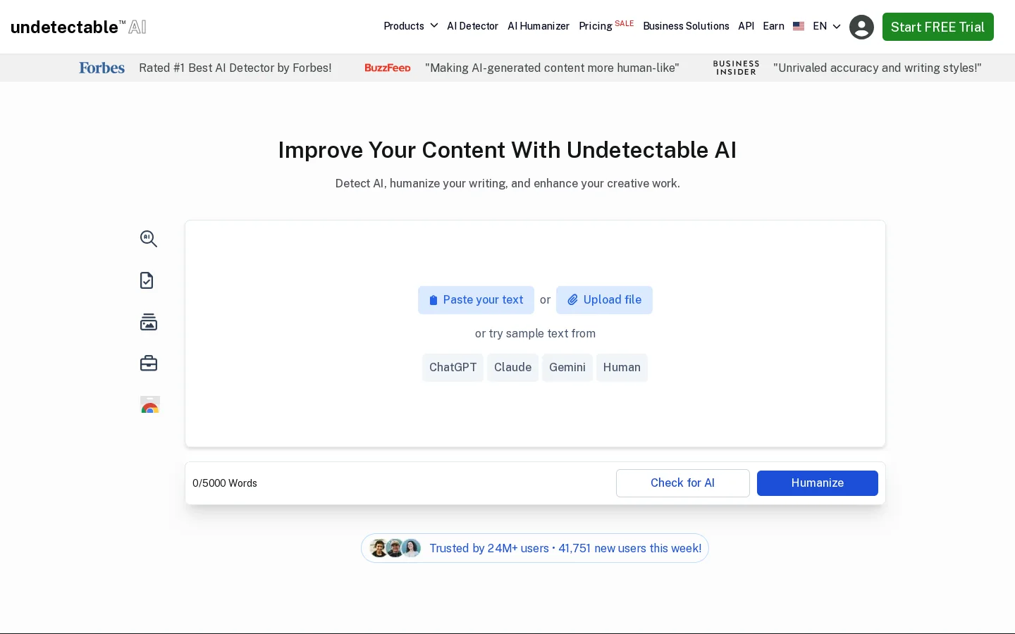 Undetectable AI Homepage screenshot