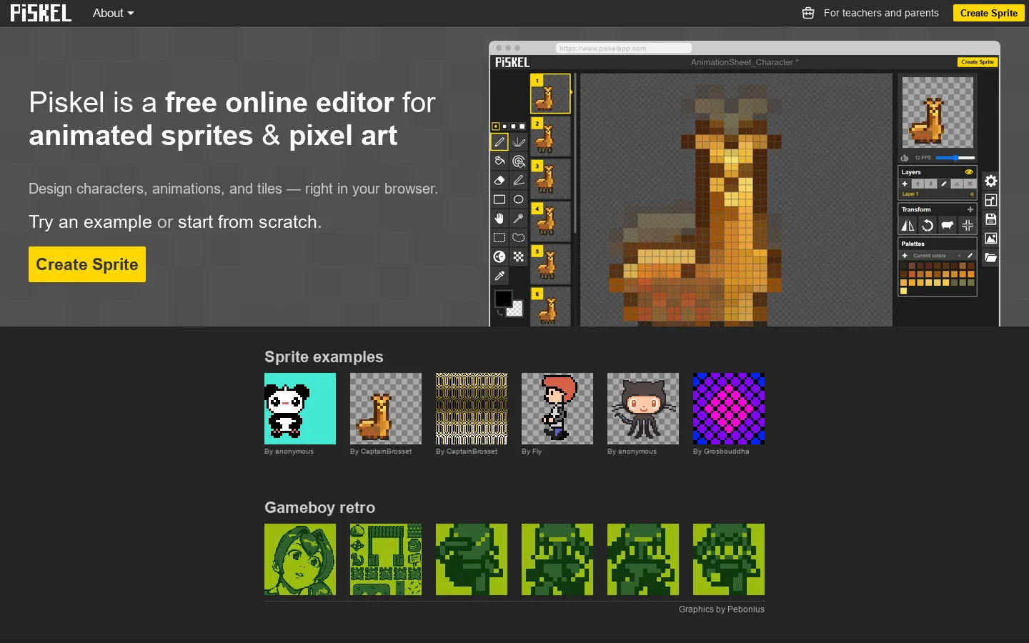 Piskel - Free online sprite editor Homepage screenshot