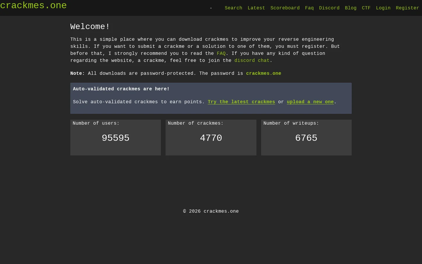 Crackmes.one Homepage screenshot