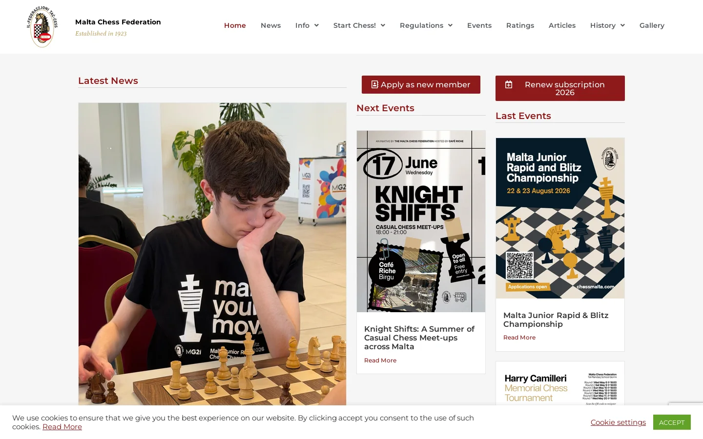 Home - Malta Chess Federation Homepage screenshot