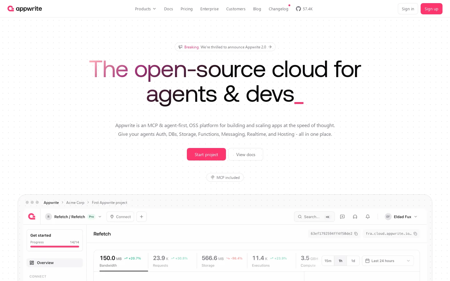 Appwrite Homepage screenshot