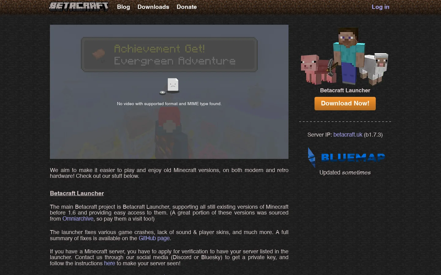 Betacraft Homepage screenshot