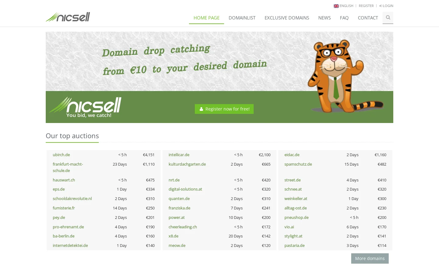 nicsell Homepage screenshot