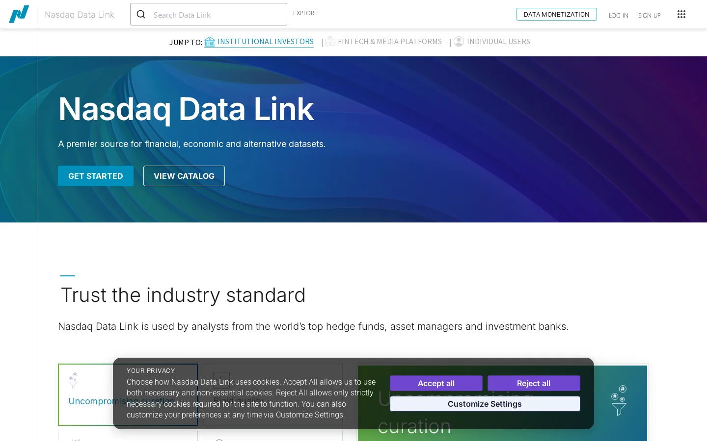 Financial, Economic and Alternative Data | Nasdaq Data Link Homepage screenshot