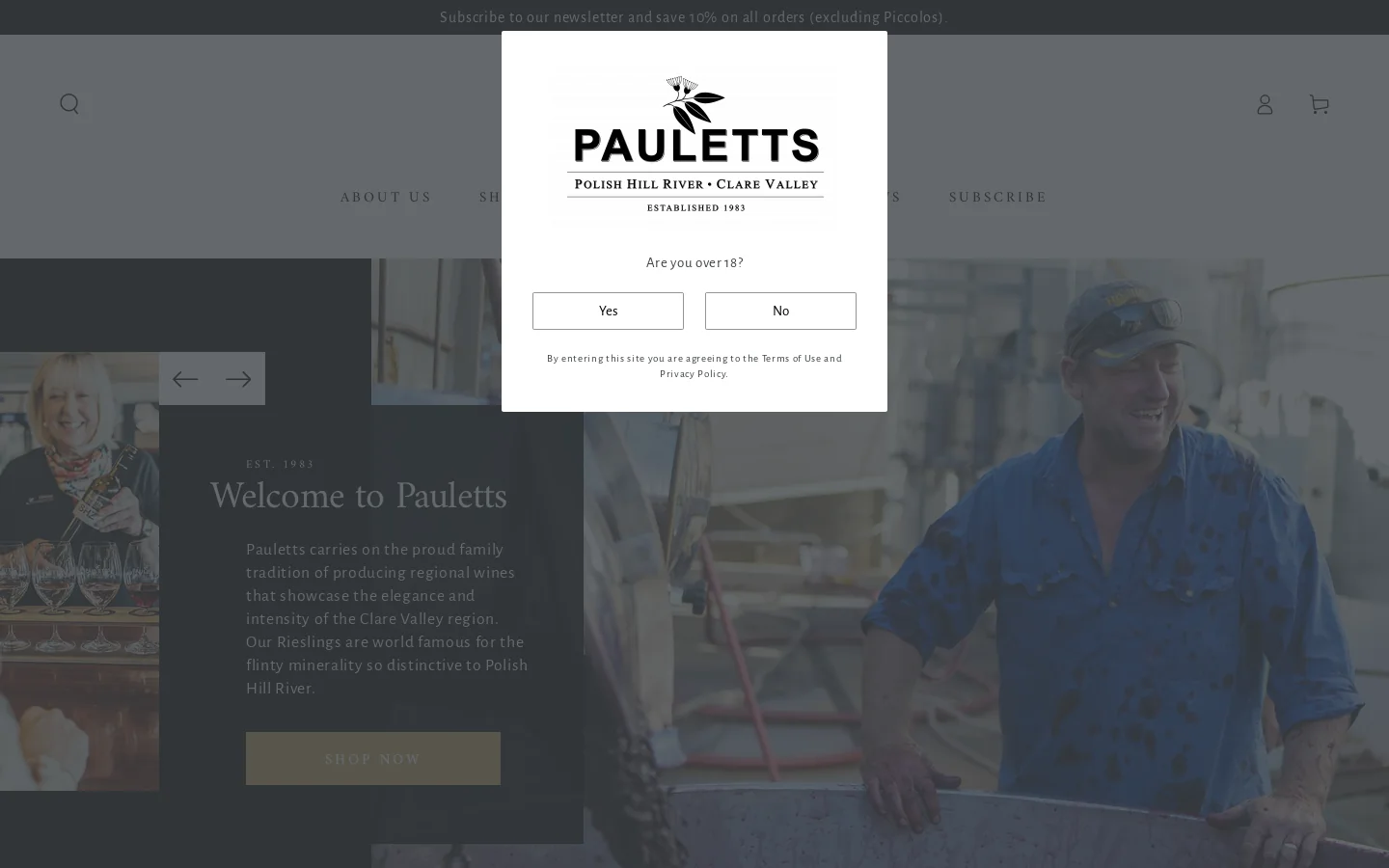 Paulett Wines Homepage screenshot